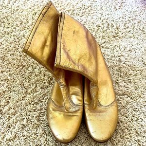 Real Vintage Sigerson Morrison Gold Booties Flat Disco Retro 70’s Ankle Slip-On